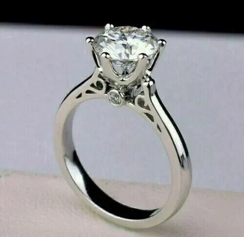 2Ct Round-Cut Lab Created Solitaire Engagement Ring 14K White Gold Plated