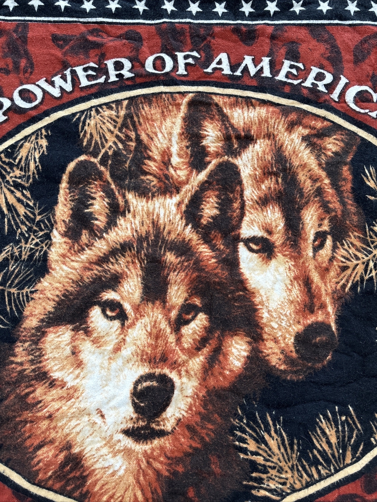 Vintage Ha-Va-Ti Power Of America Wolf Cotton Tapestry Wall Hanging 48” X 33”
