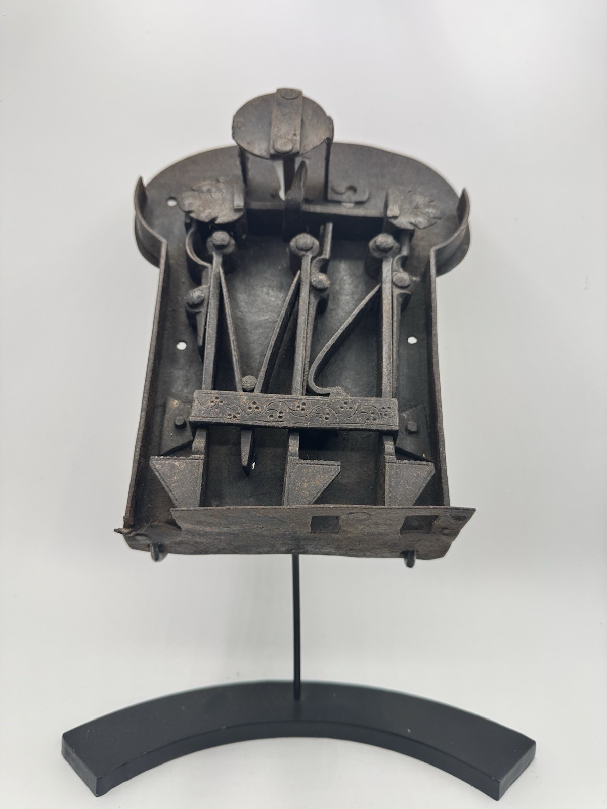Rare Large 17th Century Wrought Iron Box Lock Door/Chest Lock and Display Stand