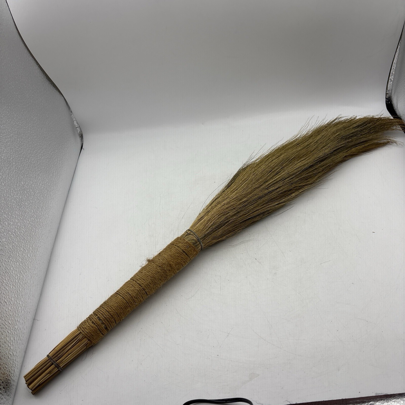 Vintage Handmade Brown Hearth Broom Whisk Wrapped Handle 23”