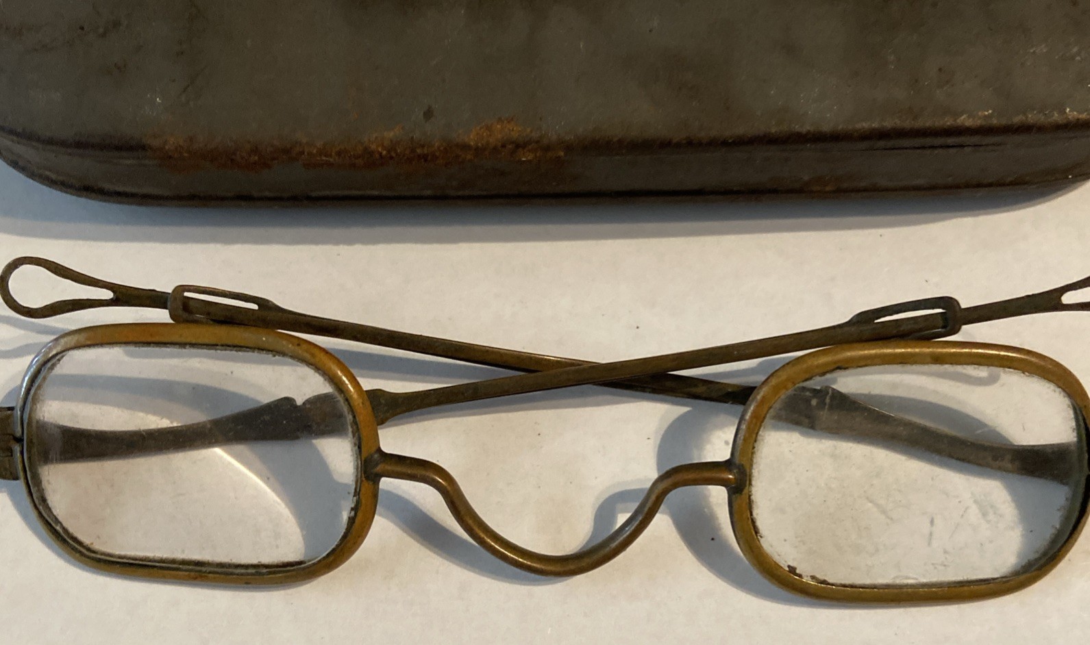 Antique Brass Spectacles Eyeglasses With Case Adjustable Temples