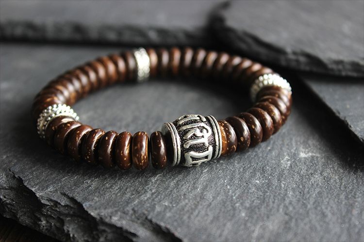 Coconut Shell Single Loop Bracelet Indonesian Old Material 12x4mm Natural Color