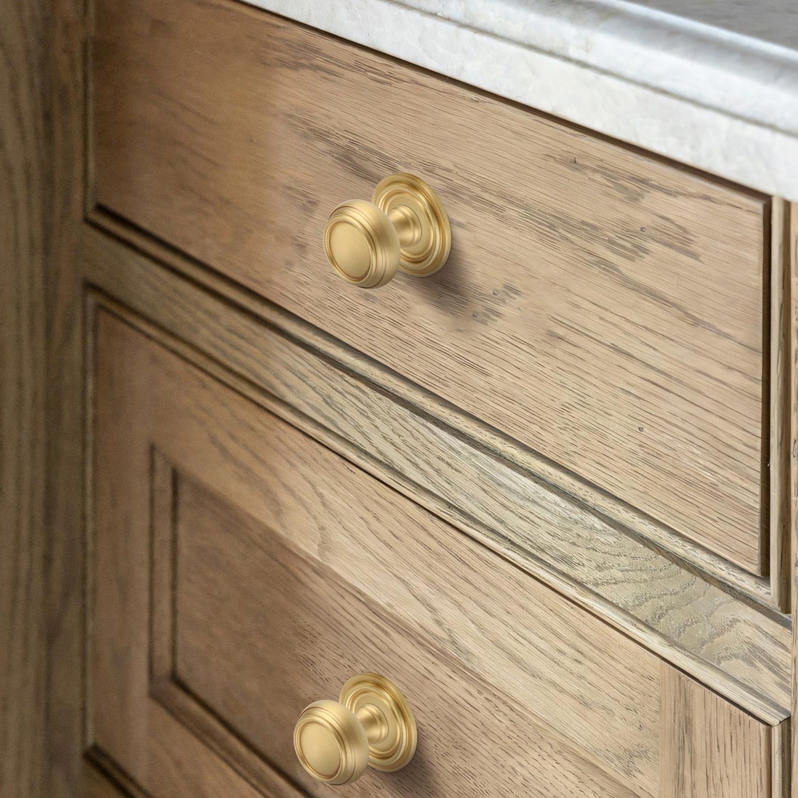 5 Pack Brushed Gold Solid Brass Kitchen Cabinet Knobs, Drawer Pulls, 1.18 Inc…
