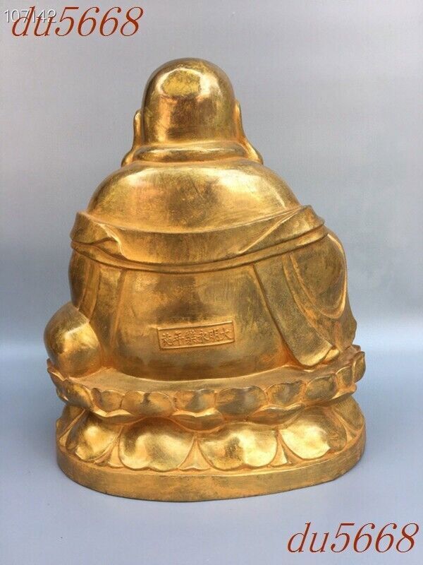 10.8″Chinese Buddhism temple bronze big belly smiley Maitreya Buddha statue