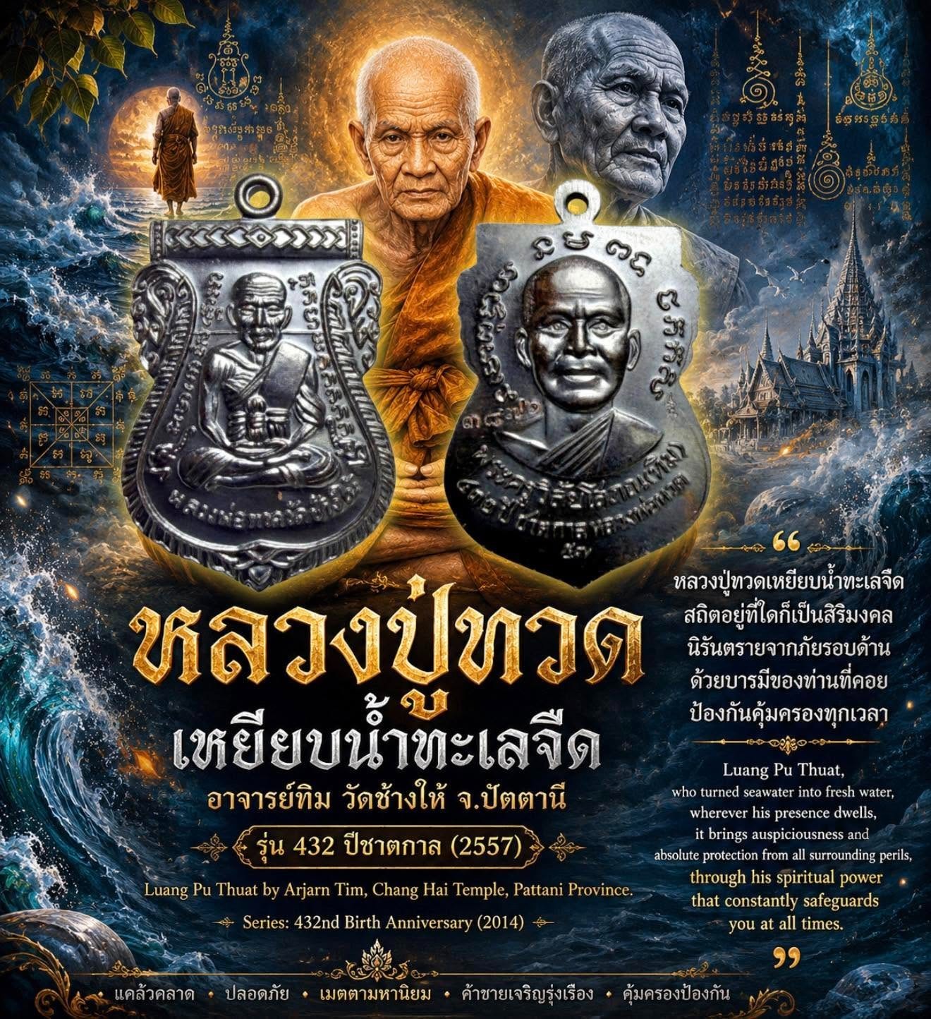 Luang Pu Thuat (432nd Birth Anniversary, Copper, Black Plated) Protection