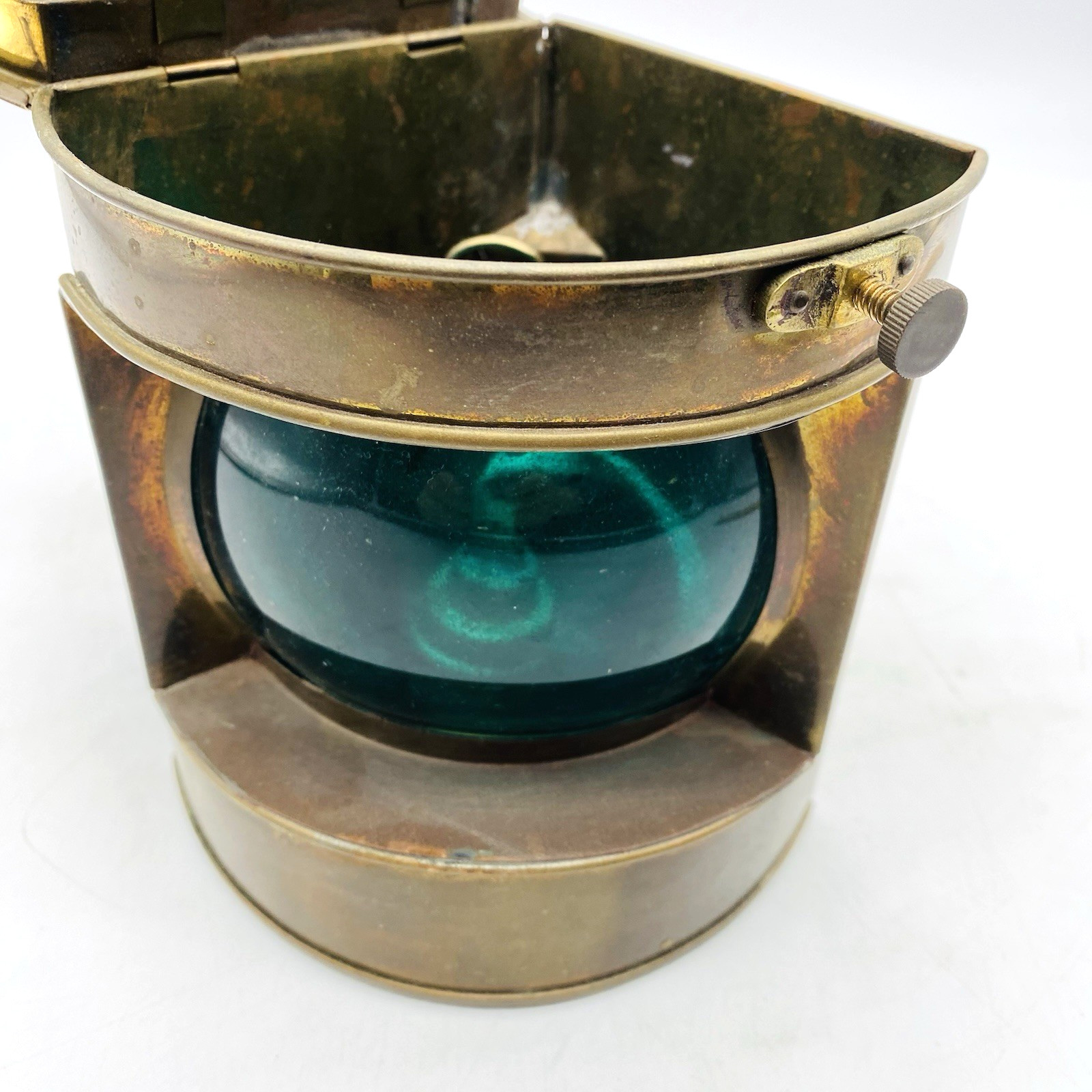 Solid Brass Oil Lamp Lantern Starboard With Green Glass ENESCO India