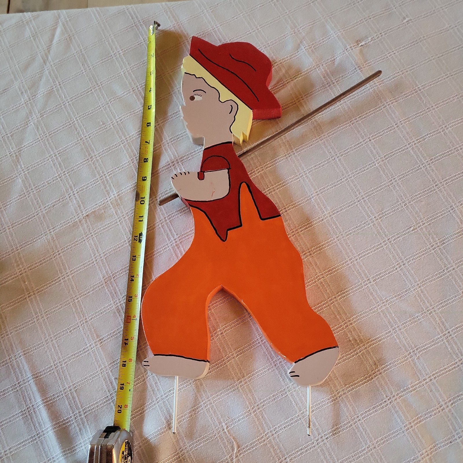 Vintage Wooden Yard Folk Art Dutch Boy 21″ w/ stacks Red,Orange and Blond Hair