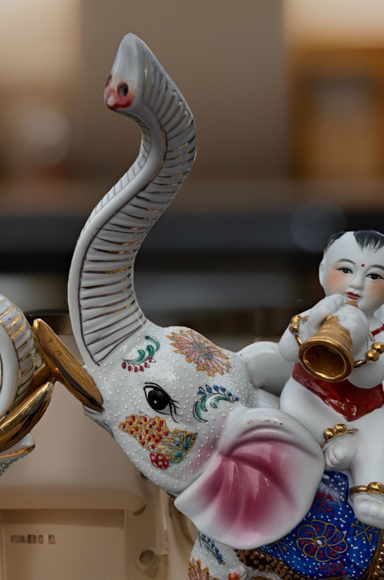 2 Large Ceramic Satsuma Circus Elephants Japanese Art Statues Girl Boy 14-18″