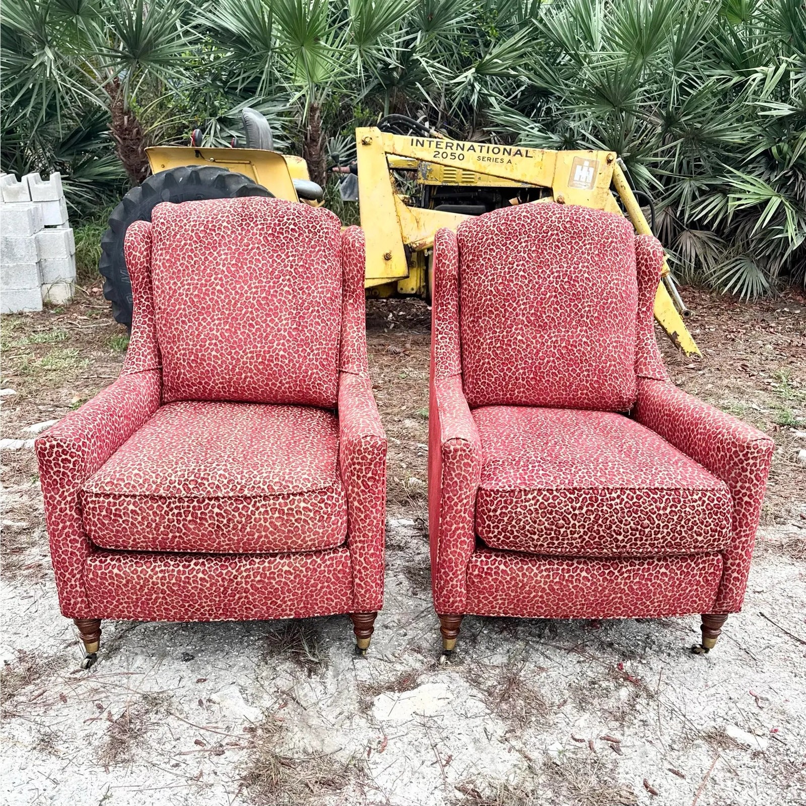 Vintage Regency Red Leopard Print Lounge Chairs by Sherrill Furniture