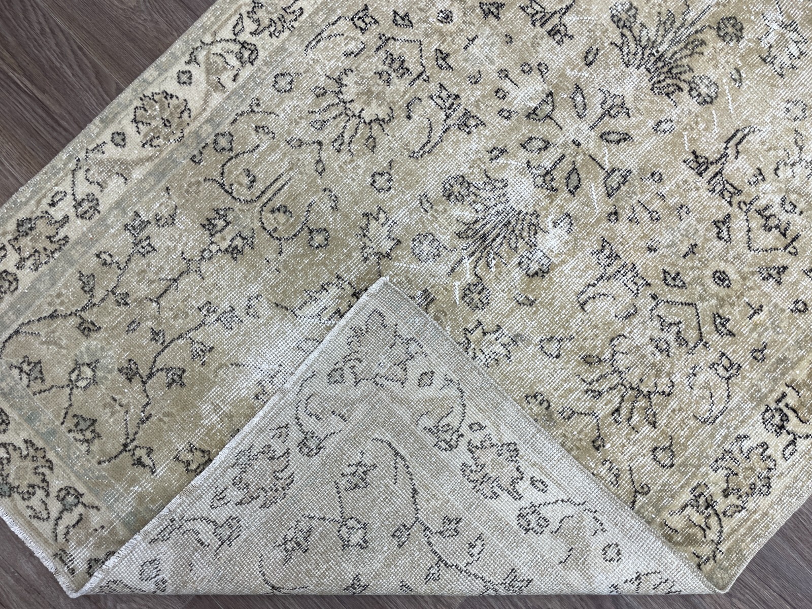 4×6 Beige Turkish Carpet, Hand-Knotted Neutral Vintage Oushak Rug, 3.6×6.3 Ft