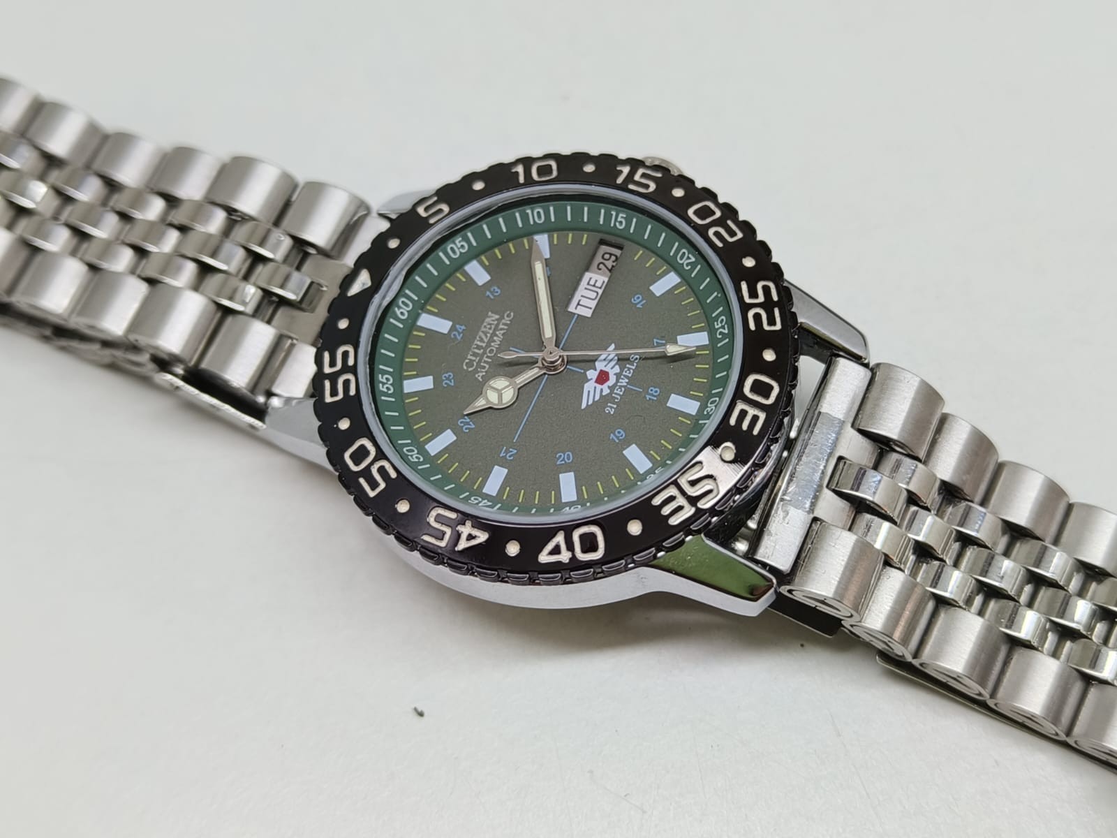 Vintage Citizen Automatic 21 Jewels Men’s Wristwatch Green Dial Fixed Bezel