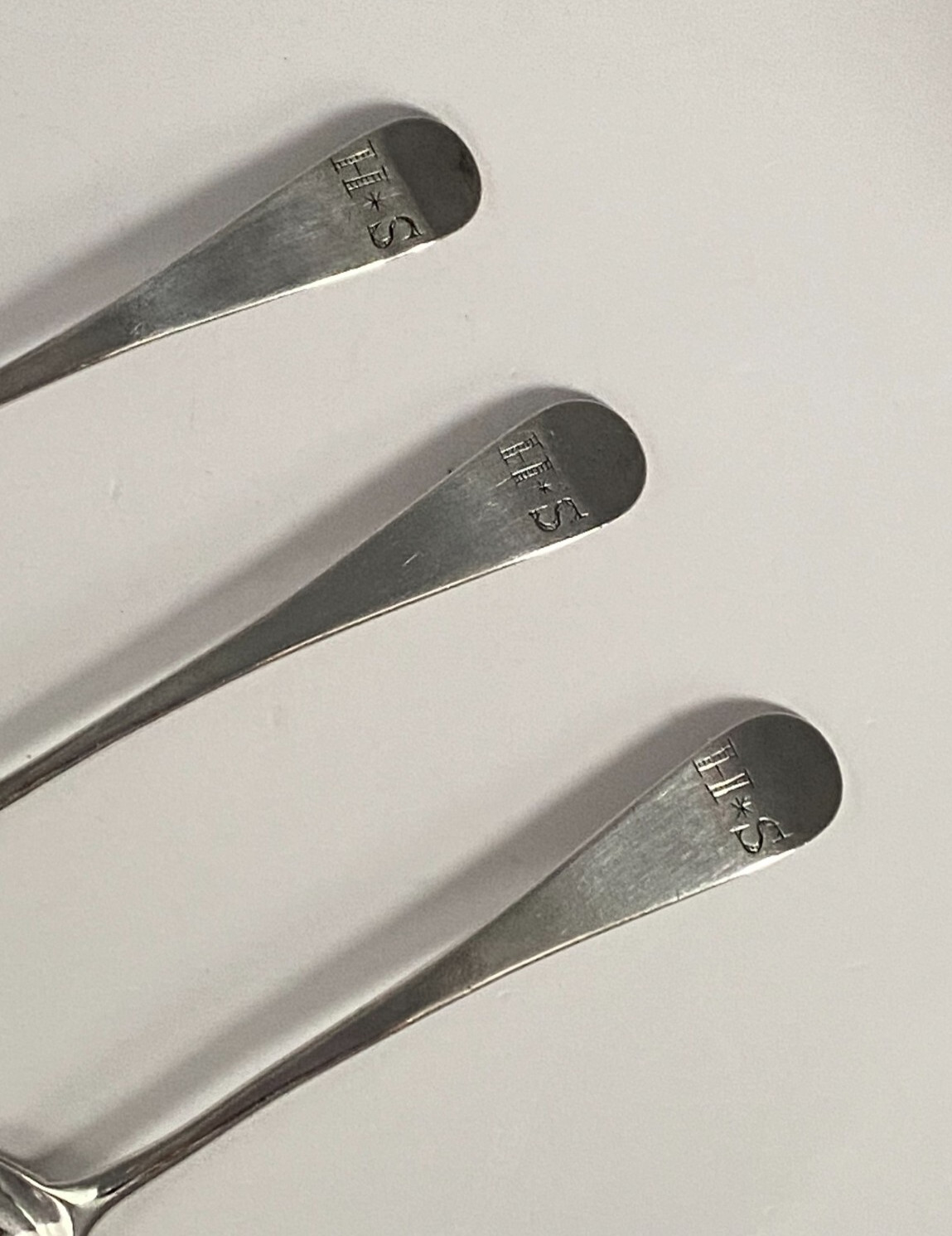 Antique 1787 Georgian Solid Silver Tea Spoons Monogram HS or SH Set 3