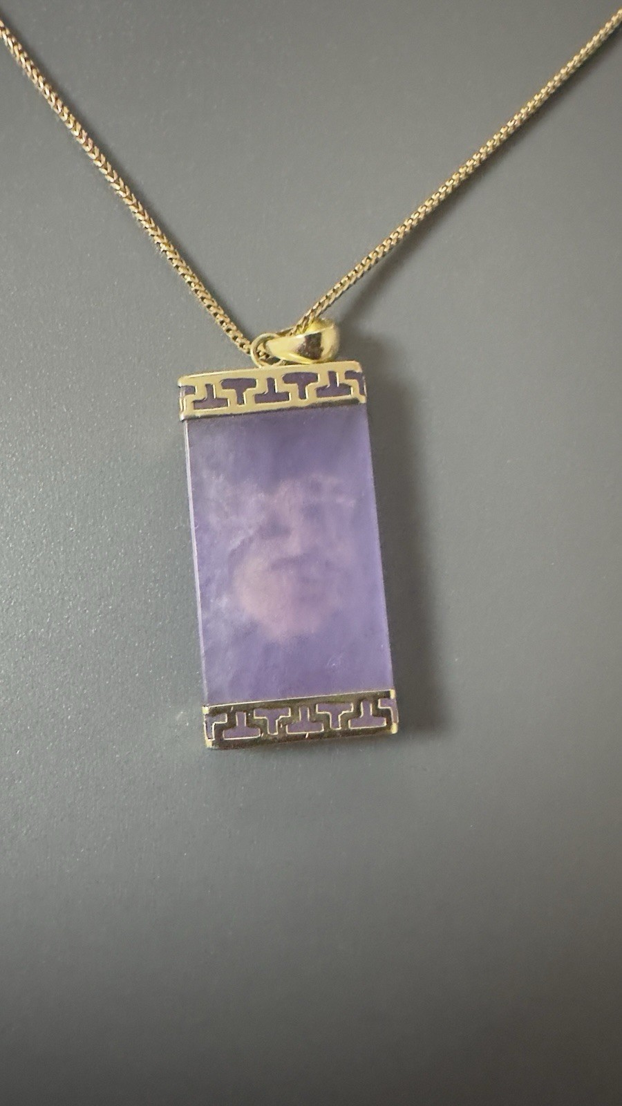 14k Solid Yellow Gold Natural Lavender Jade Chinese Dragon Pendant