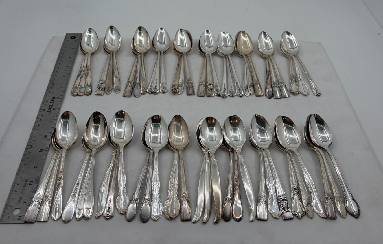 Lot of 60 Assorted Vintage Silverplate Teaspoons – Lot#345