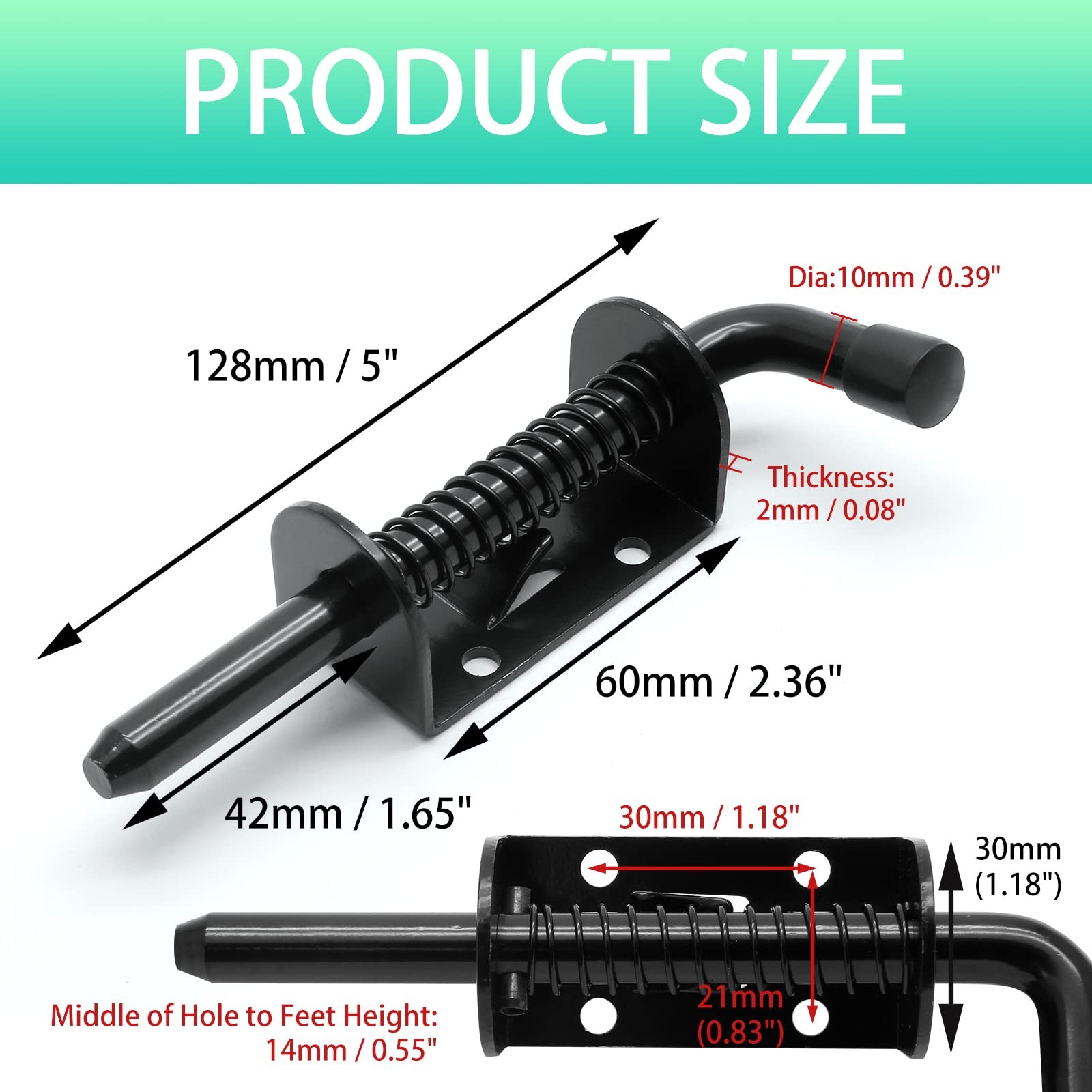 Suiwotin 2pcs 5 Inch Spring Loaded Gate Latch Pin, Heavy Duty Barrel Black