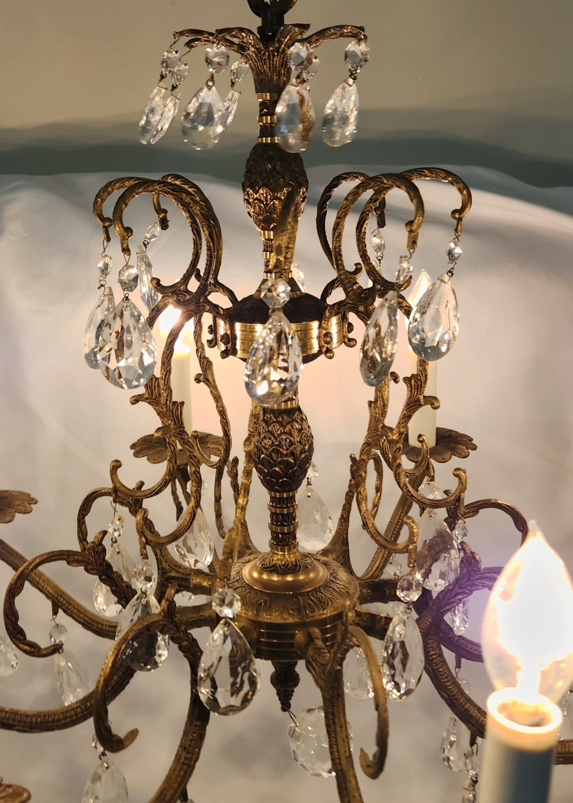 Antique Brass PINEAPPLE Dark Patina Crystal Chandelier 8 arms 8 Lights