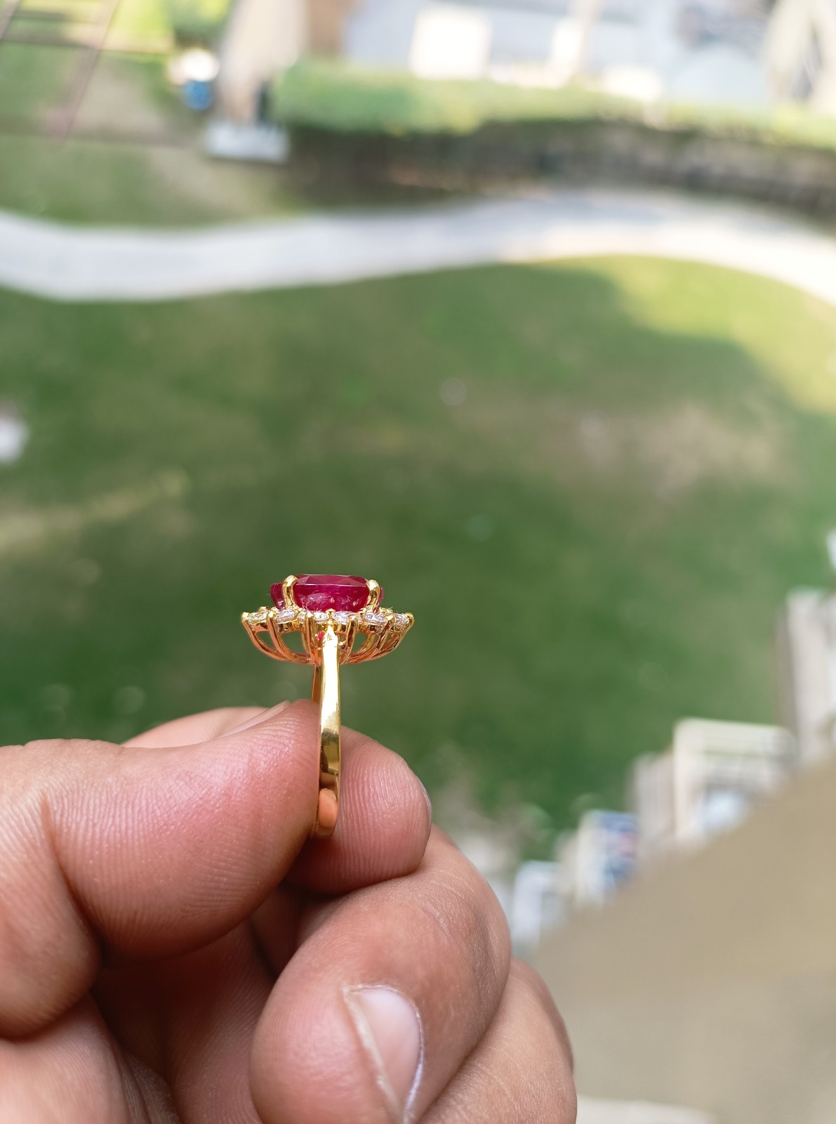5.60 Ct Oval Cut Natural Ruby And Diamond Ring 14K Yellow Gold Size 6