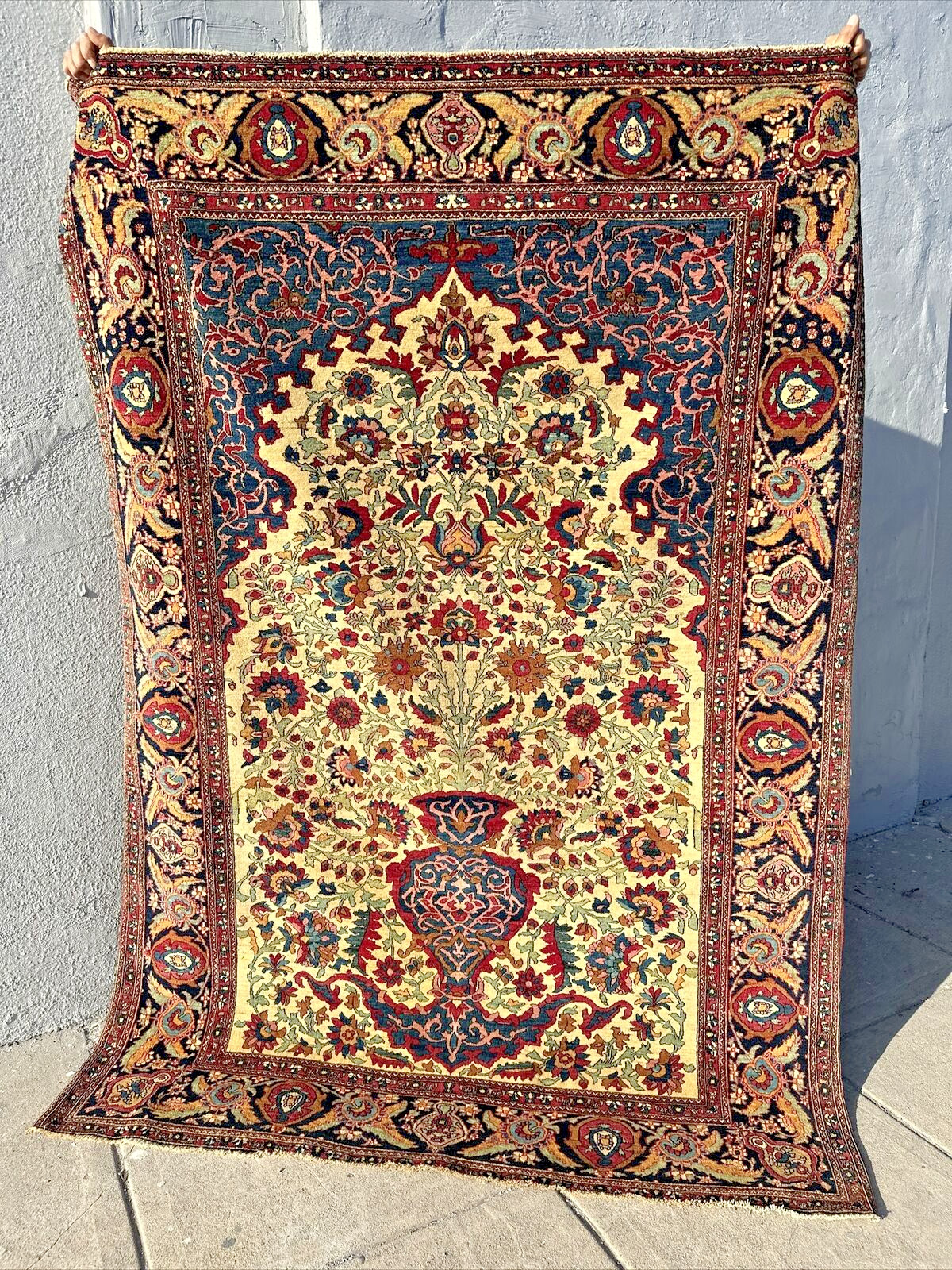 Auth: Antique Esphahan Ahmad RARE Zoomorphic Vase Carpet Mystical ART 5×7