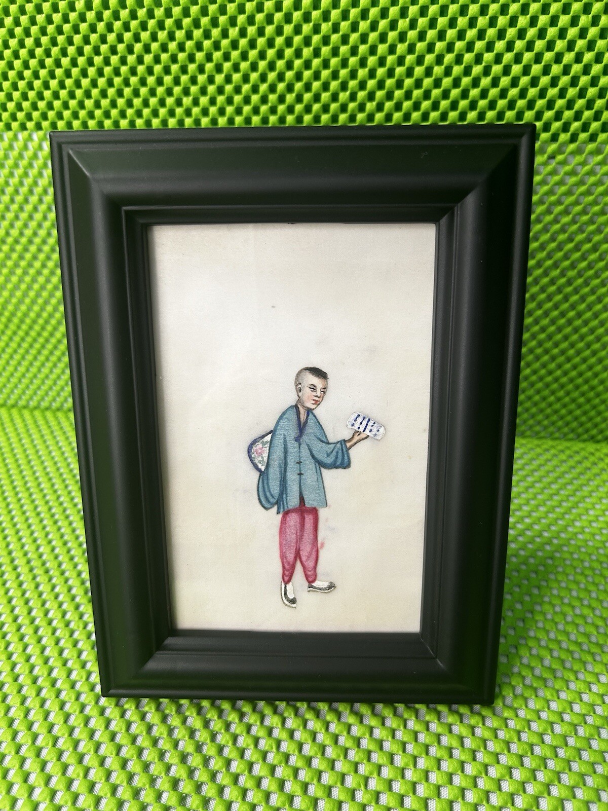 RICE PAPER MORNING PAINTING Antique Chinese Gouache Pith Water Color Framed #2