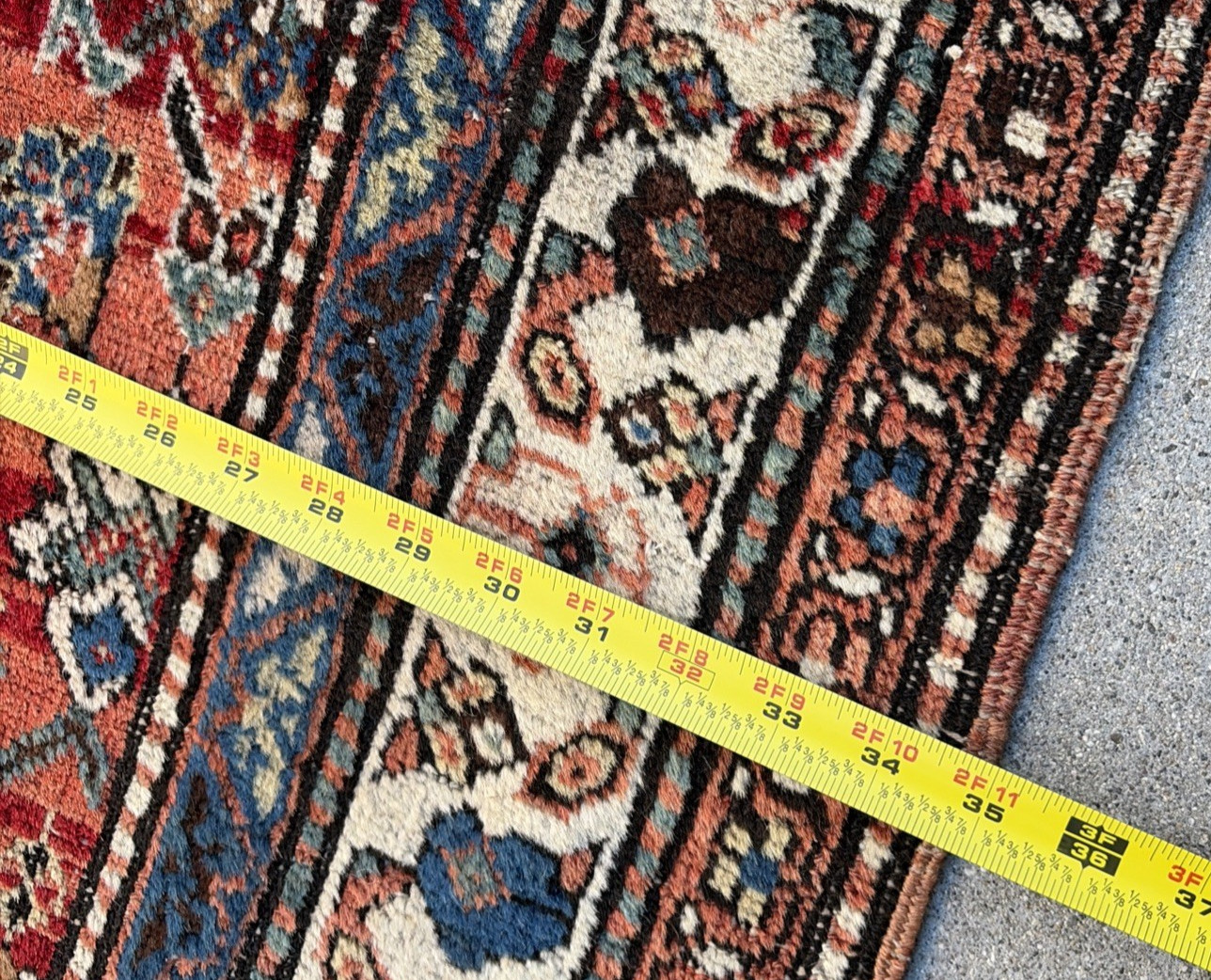 Auth: 19th C Runner Rare Herize Trans Caucasian Wool Beauty Sunset Red 3×14