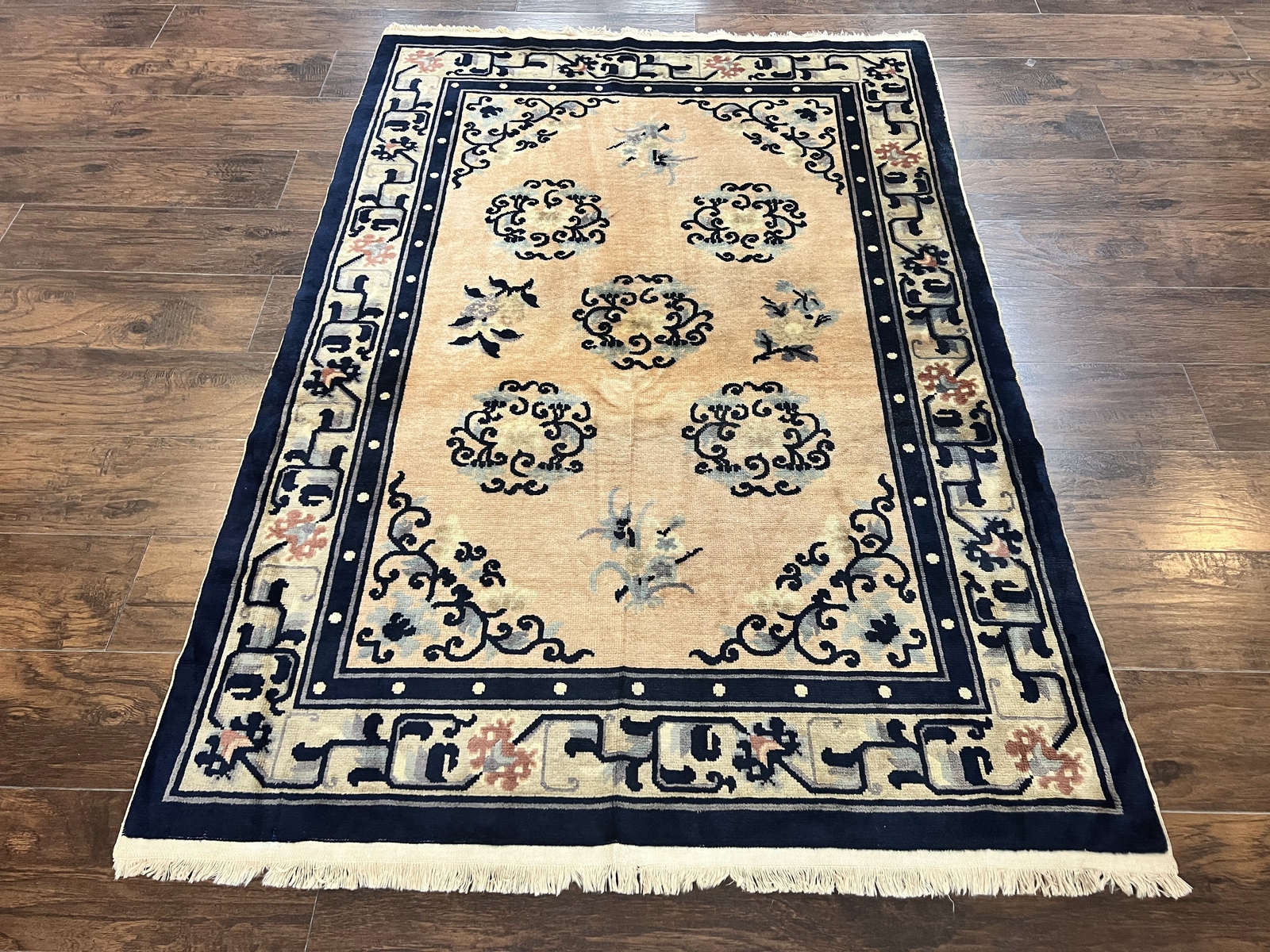 Chinese Peking Rug 4×6 Wool Handmade Vintage Antique Art Deco Carpet Open Field