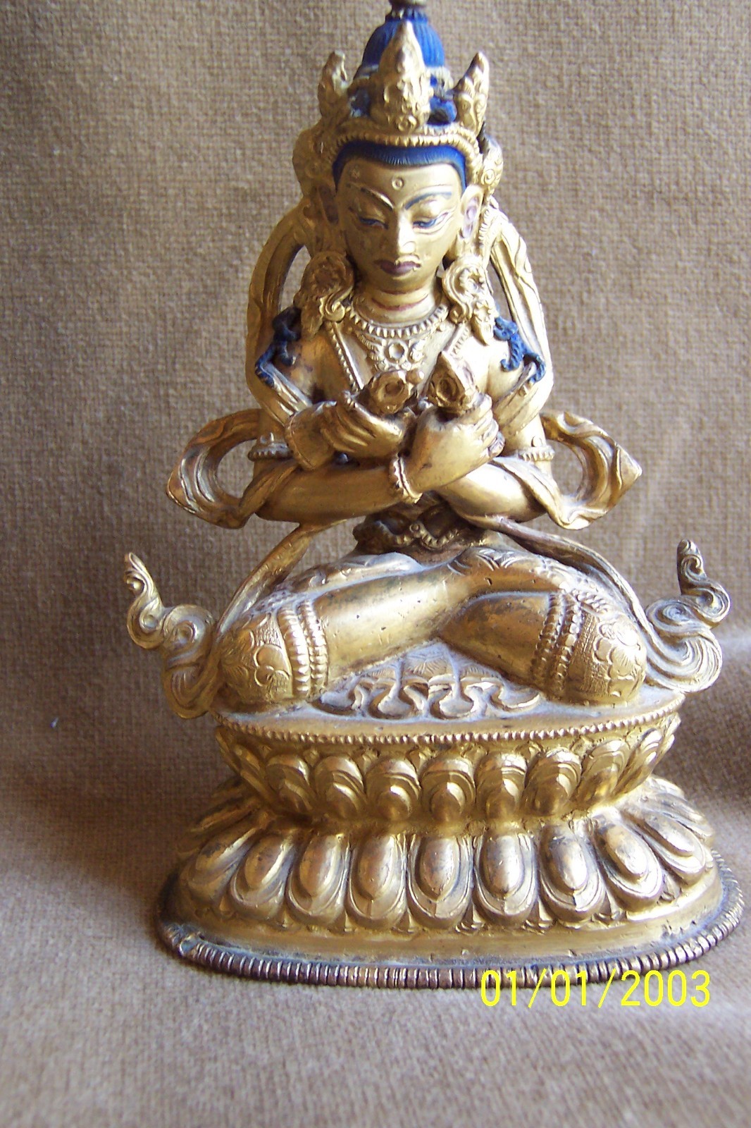 TIBET Buddha-5.5″-gold gilt on copper-Vajradhara-Dorge Chang