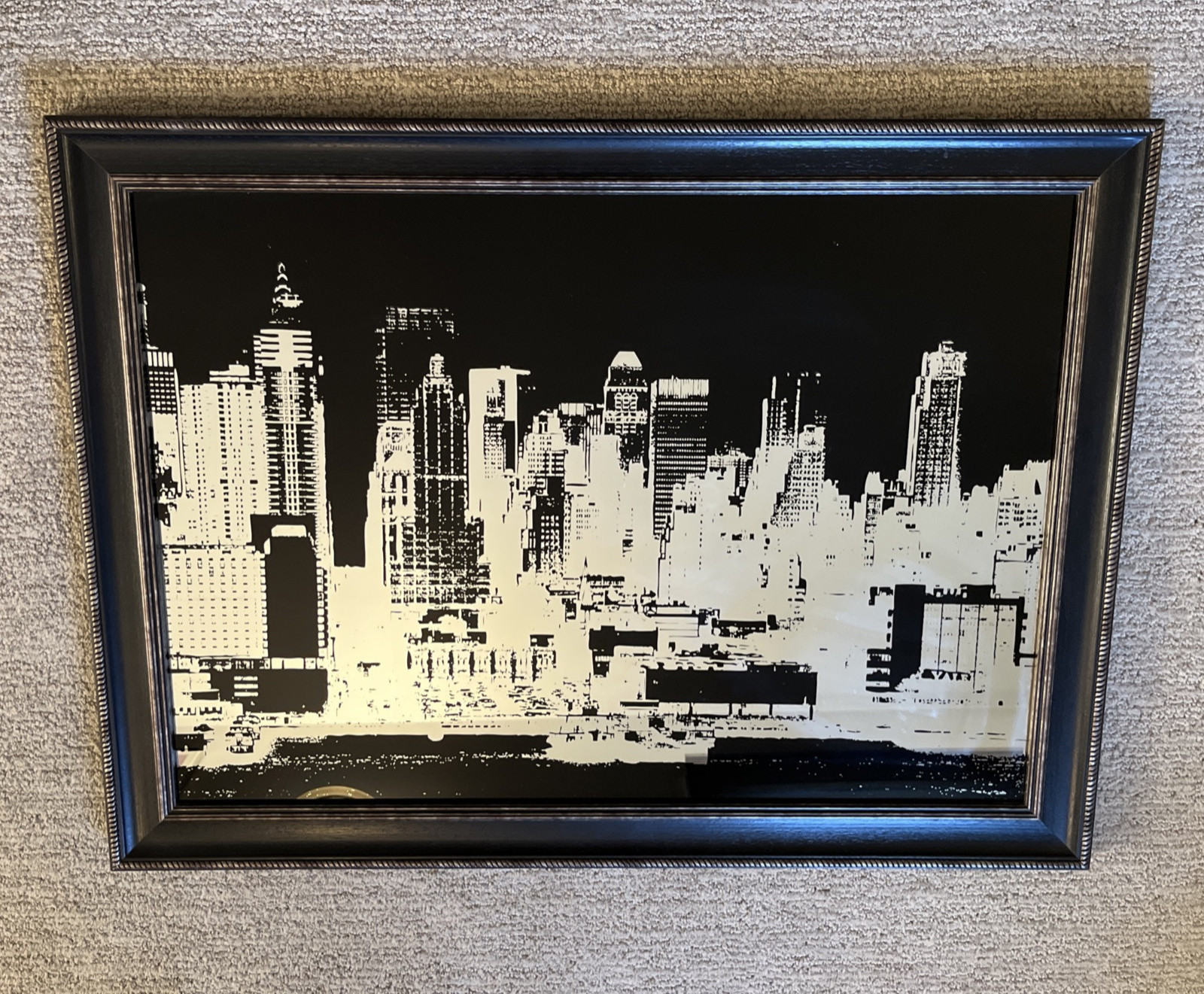 Vintage NYC City Skyline Silk Screened Mirror Wall Art Gallery Framed Nice!