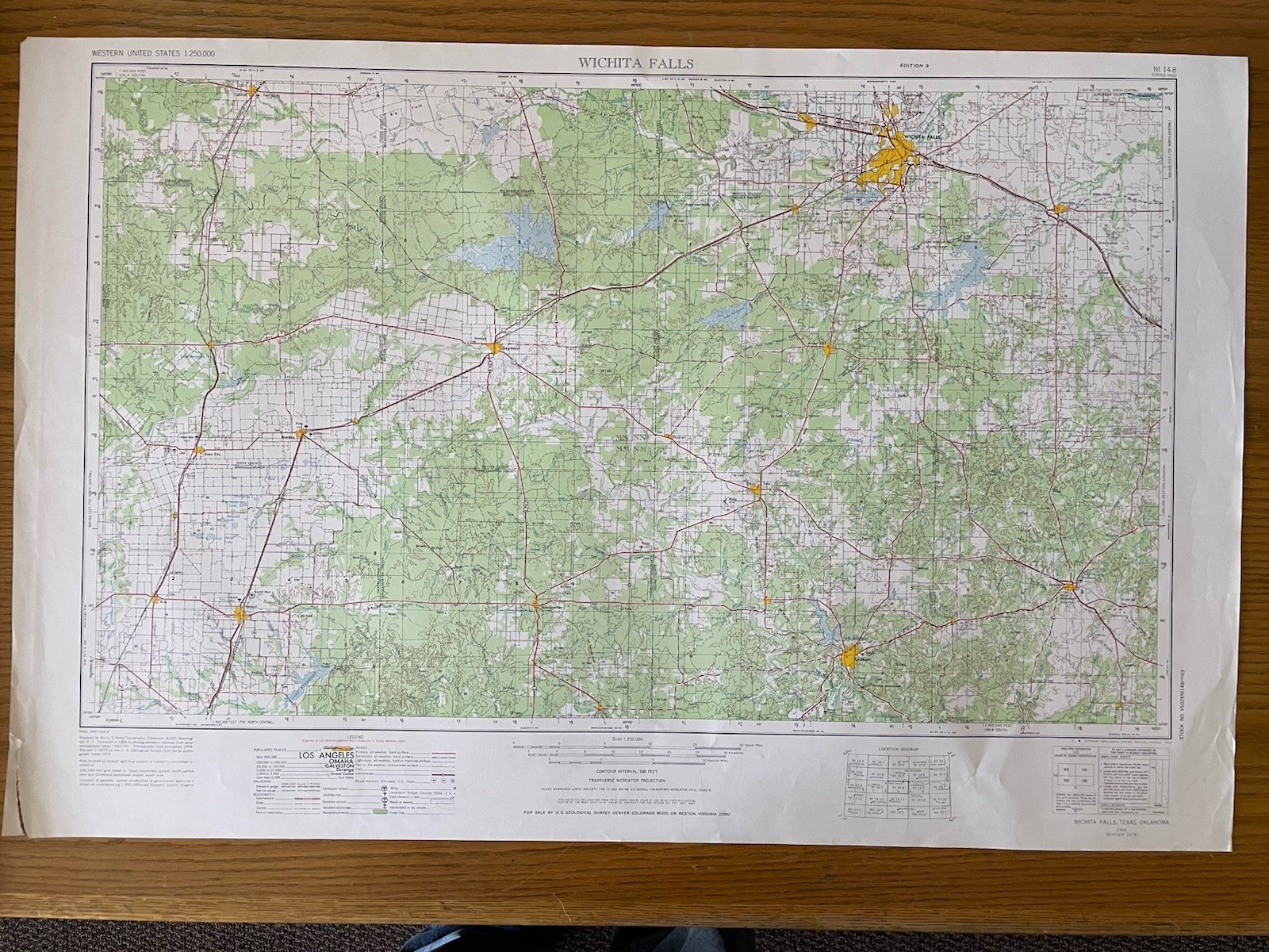 Vintage USGS Witchita Falls Texas Oklahoma 1954 1975 Topographic Map 1:250000