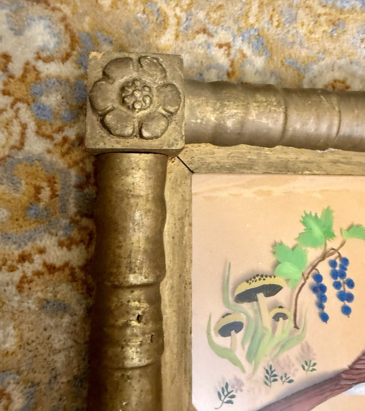 Antique Federal Mirror Reverse Painted Bird on Glass Signed PLATT Brown Thrasher