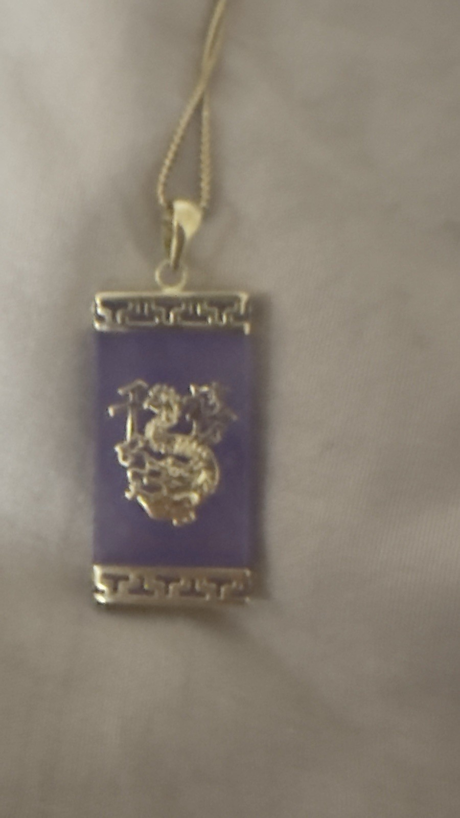 14k Solid Yellow Gold Natural Lavender Jade Chinese Dragon Pendant