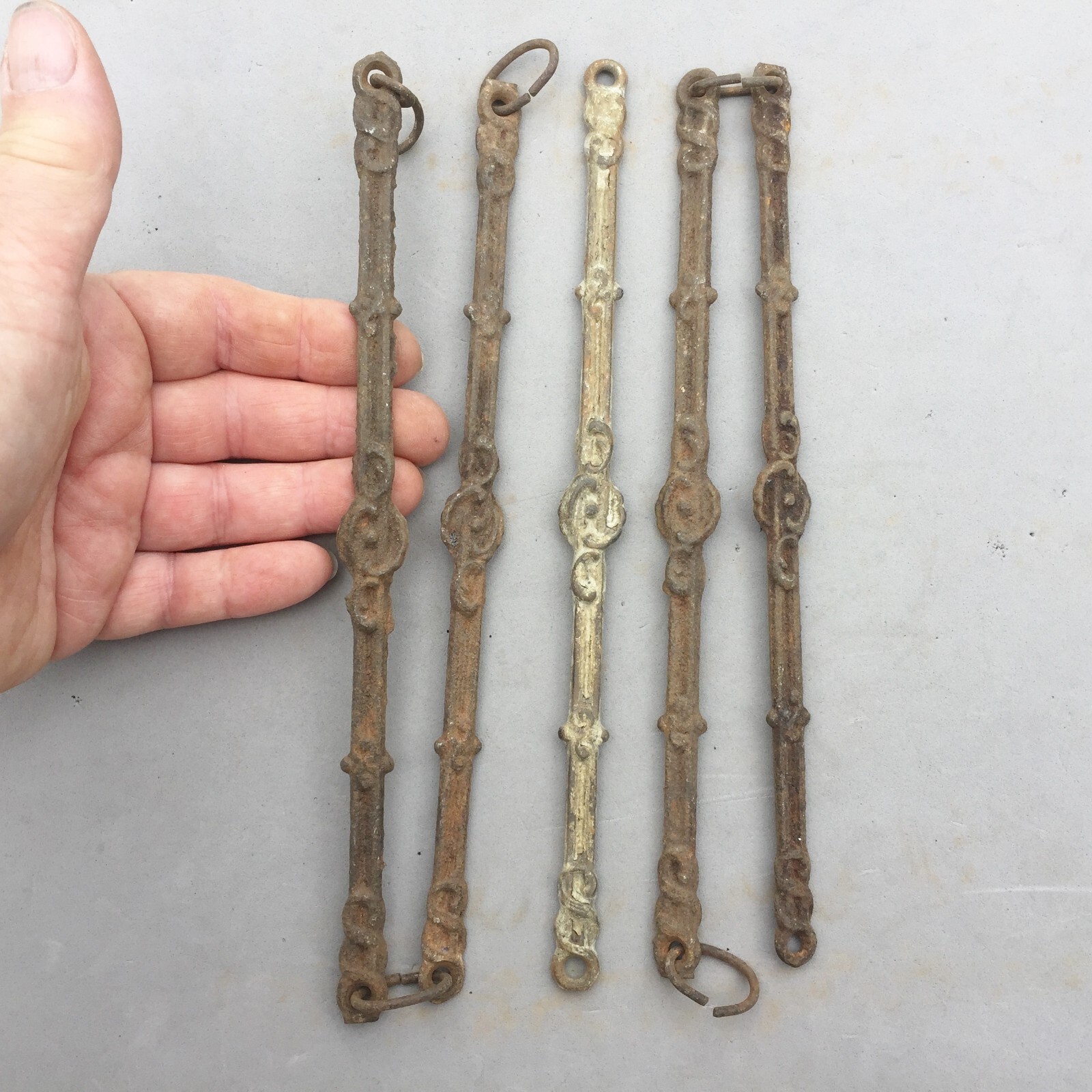 Antique Cast Iron Hanging Oil Lamp Light Chandelier Chain Link Lot 5 Art Nouveau