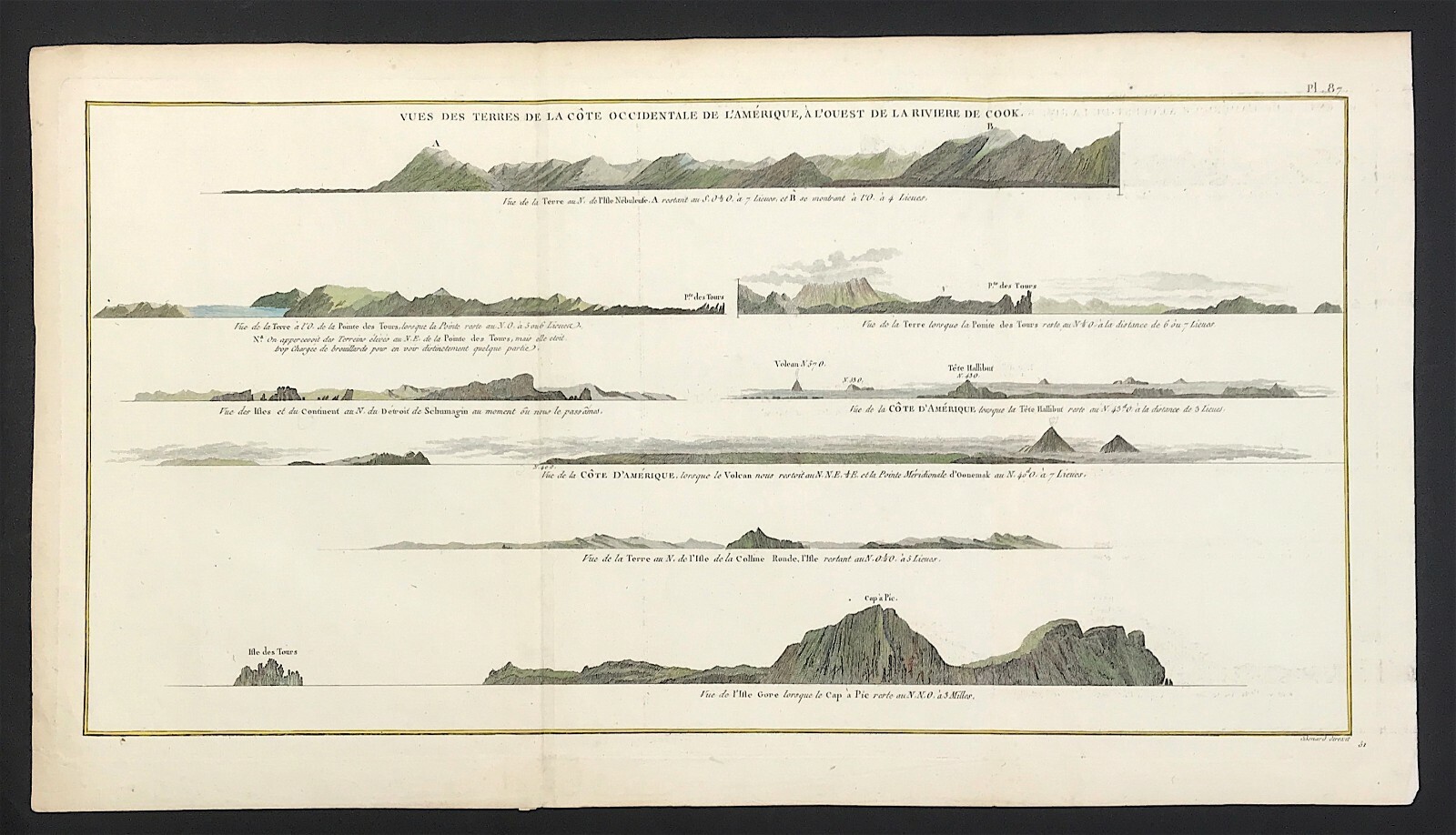 1776James Cook voyage round-the-world engraved print with Six views original