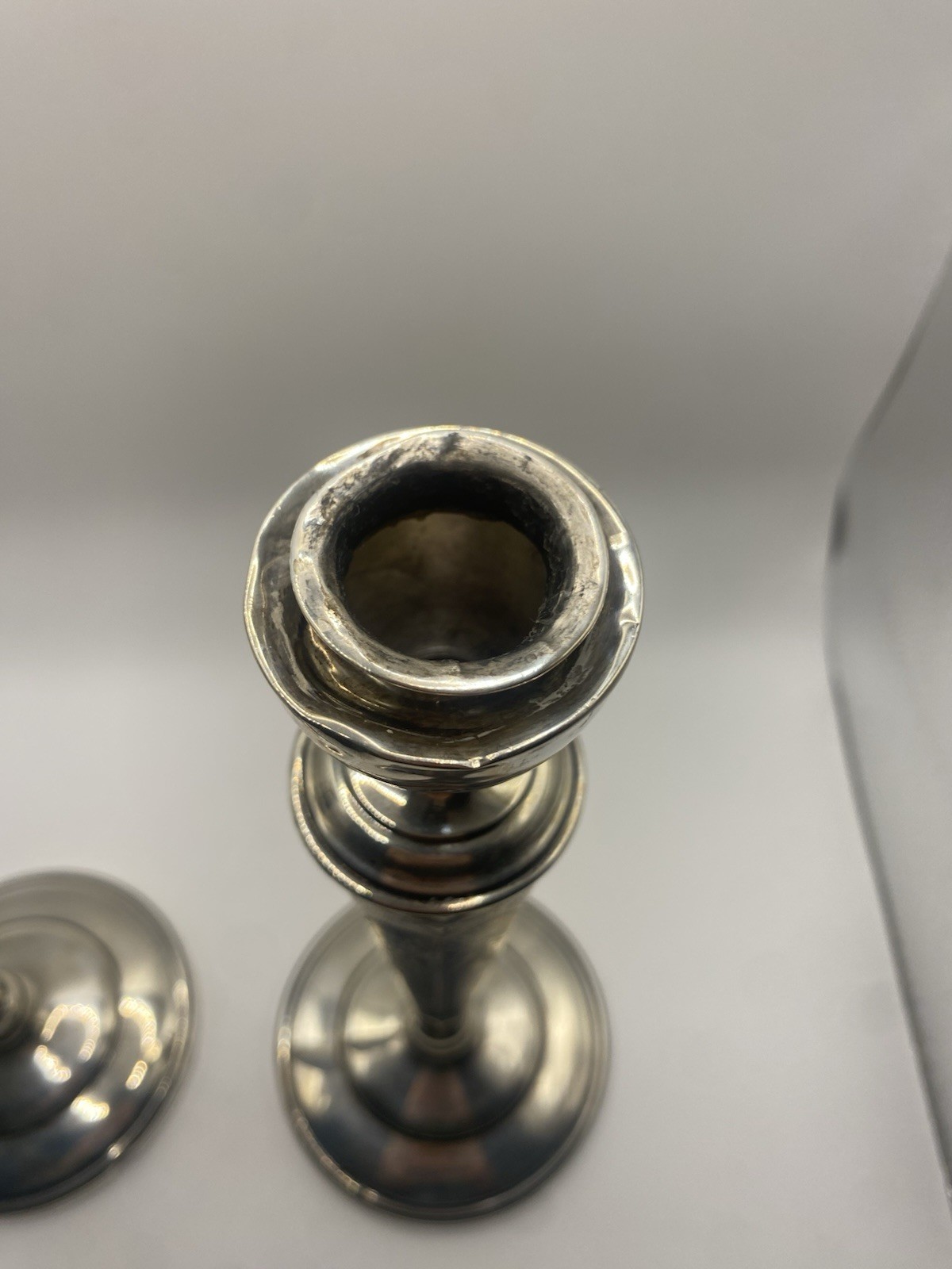 Etched Sterling Silver Weighted Candlestick Holders Pair