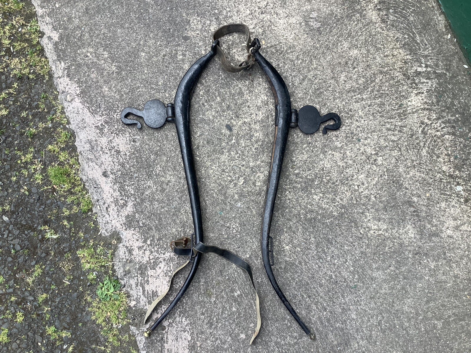 Antique Victorian Cast Iron , Brass And Wood Horse Hames, C1890