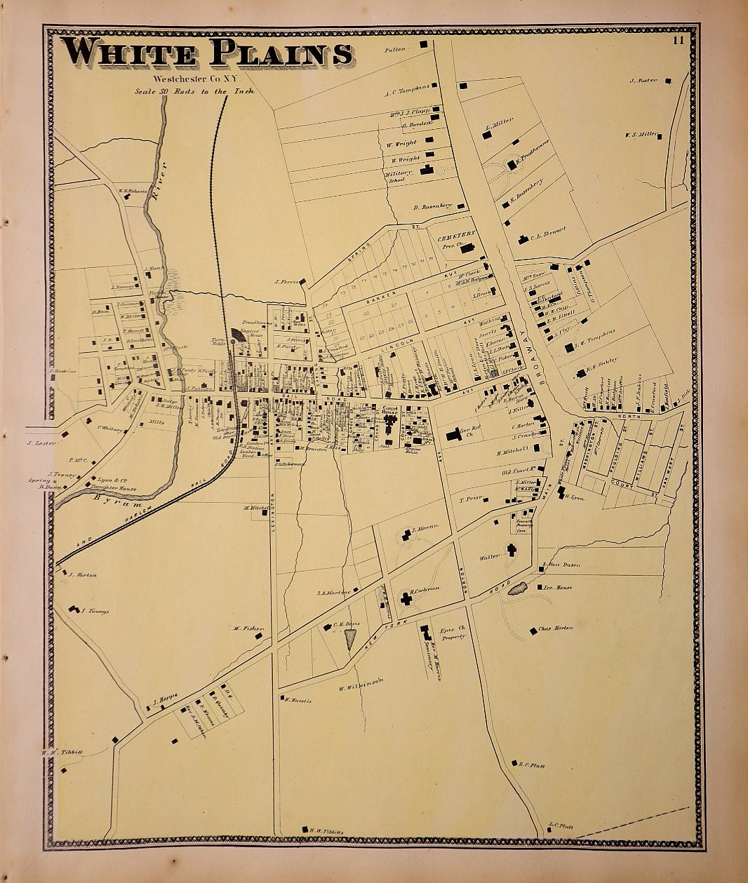Rare – Antique 1867 Plat Map ~ White Plains, Westchester County, New York 14×17