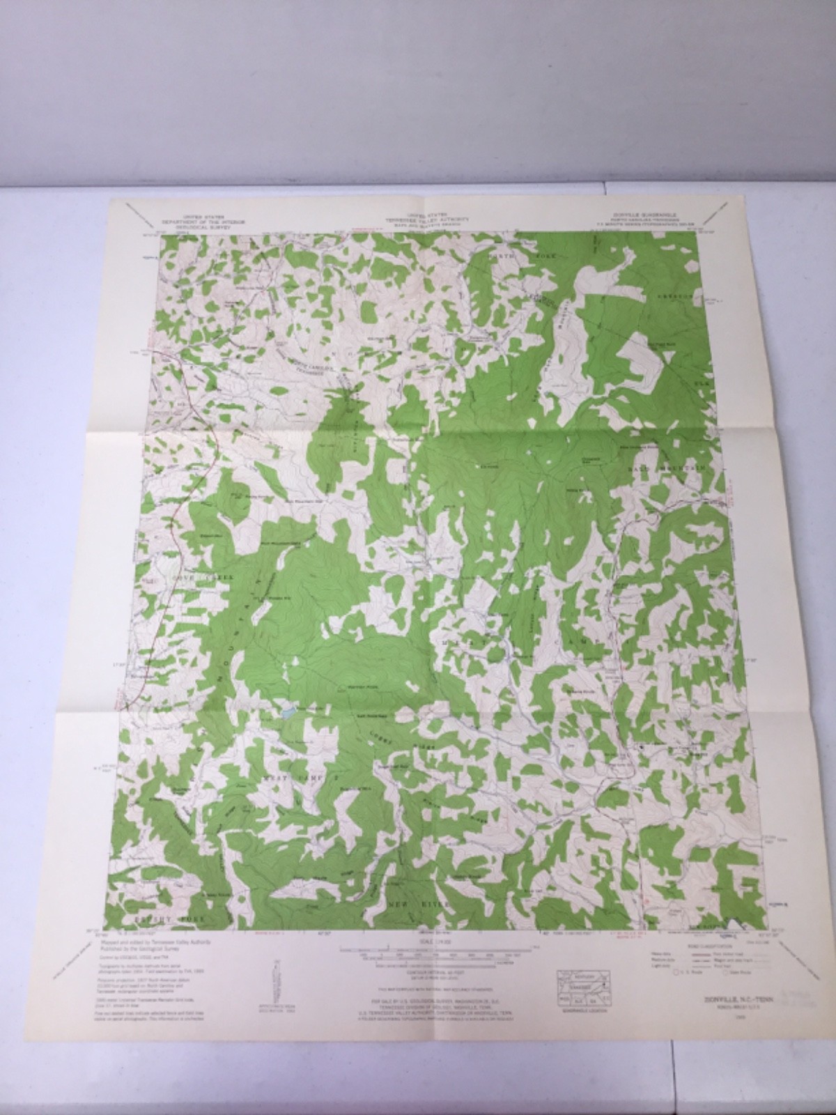 Vintage TVA Topographic Map. 1959 Zionville NC-TN, 22″x27″