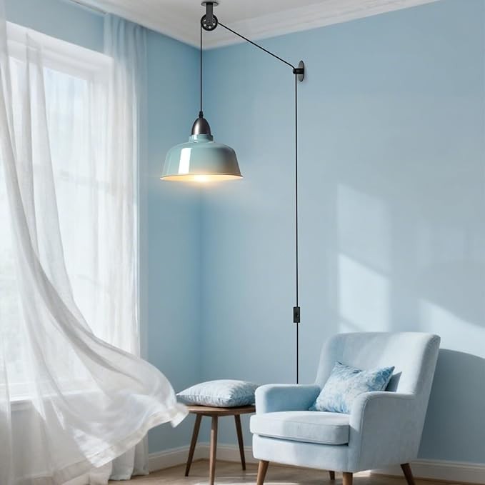 Blue Farmhouse Plug in Pendant Light Pulley Pendant Lamp
