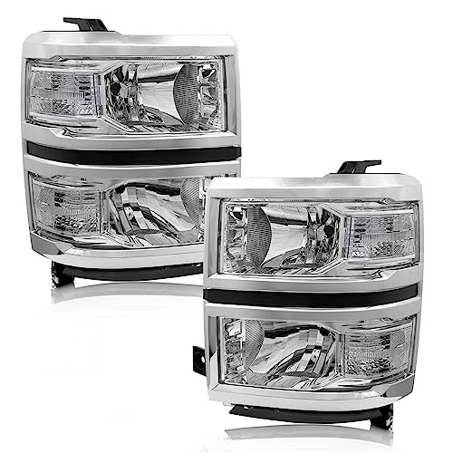 Headlight Assembly for 2014 2015 Chevy Silverado 1500 Chrome Housing with Clear