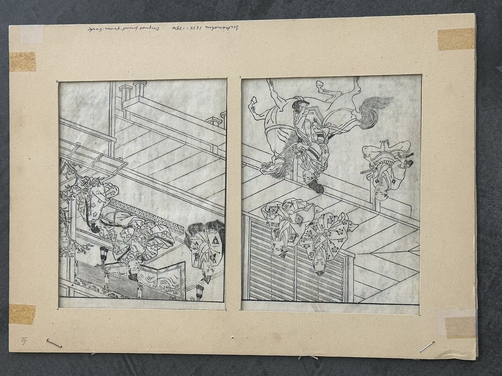 Nishikawa Sukenobu 1675-1754 Japanese Woodblock 2 Prints from Antique Book