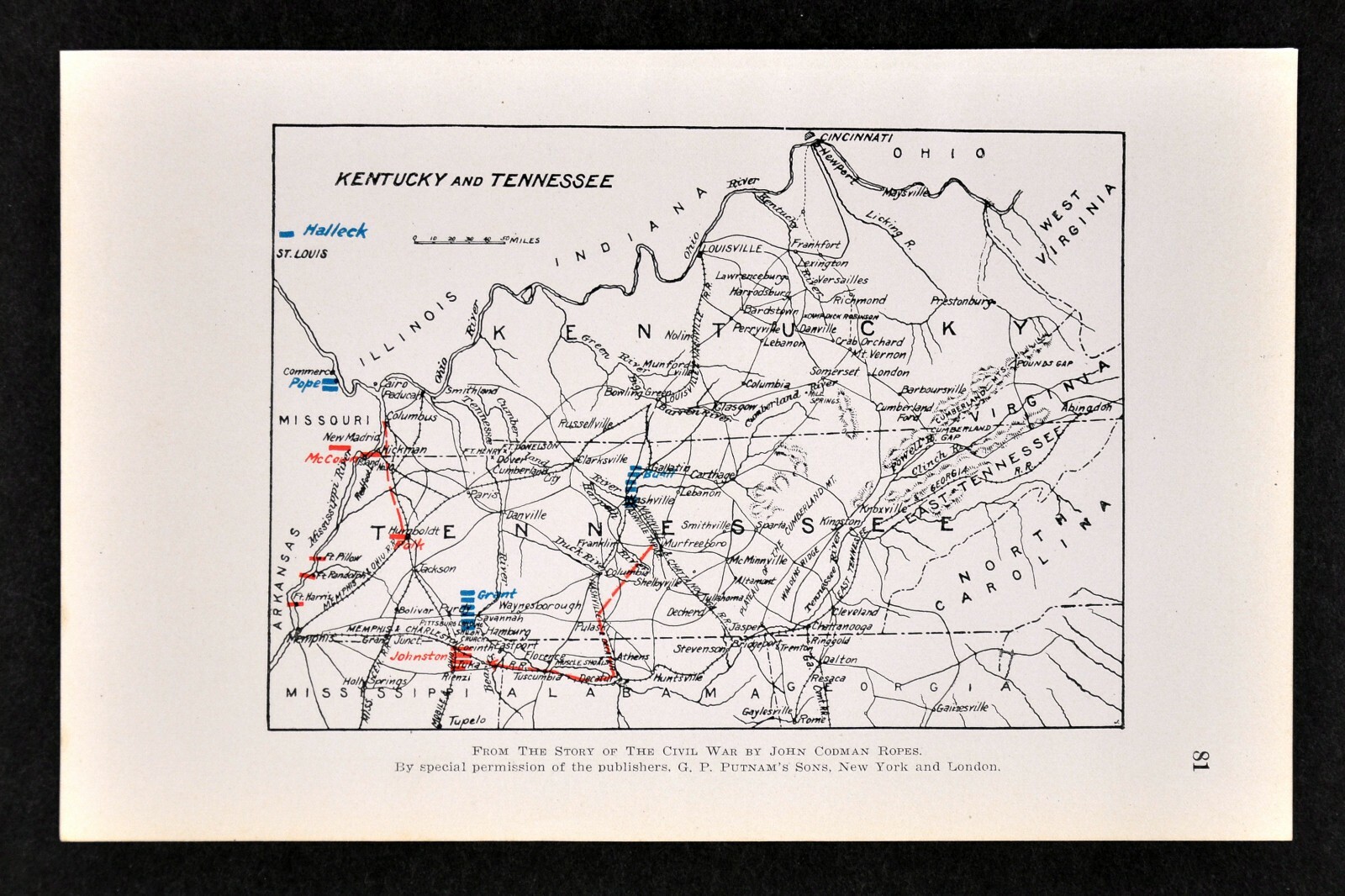 Civil War Map Kentucky Tennessee Battle Shiloh Nashville New Madrid Island No 10