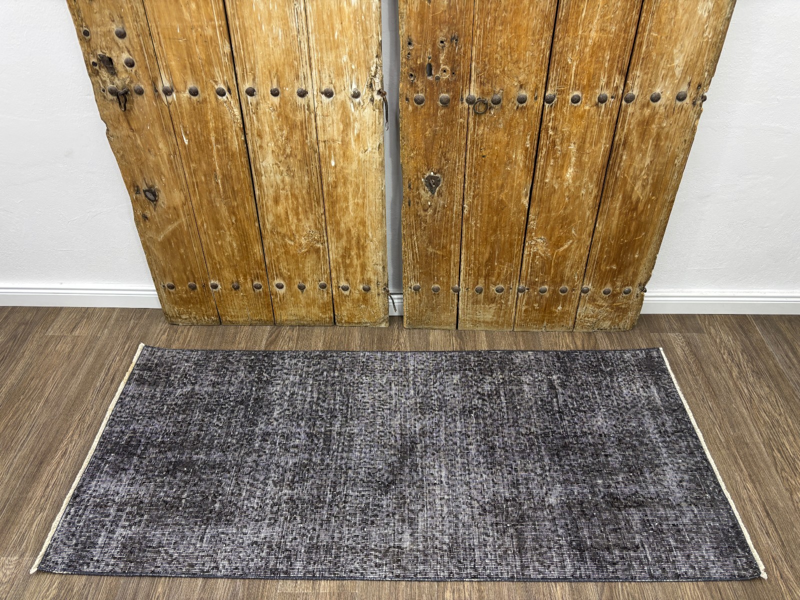 3×6 Dark Gray Vintage Turkish Runner, Hand-Knotted Wool Rug, Small Hallway Rug