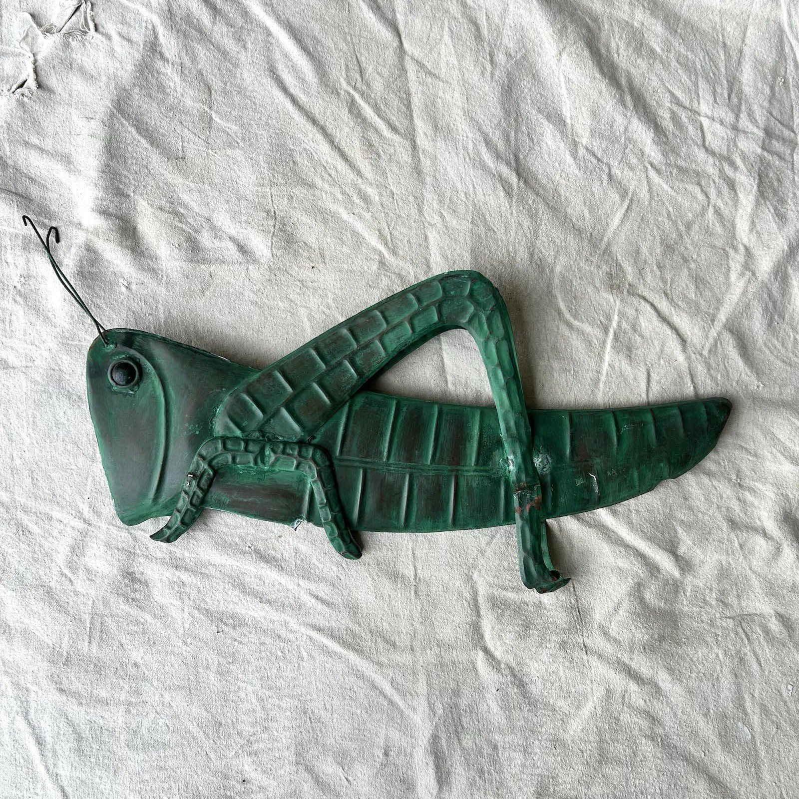 Vintage Grasshopper Metal Weathervane Garden Ornament Green Top Only 24″ Long