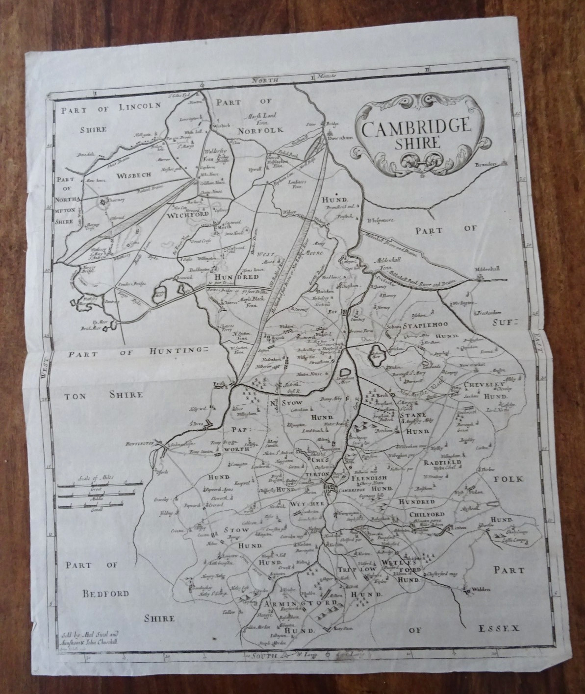1729 A MAP OF CAMBRIDGESHIRE ENGRAVED BY SUTTON NICHOLLS FROM ROBERT MORDEN ^