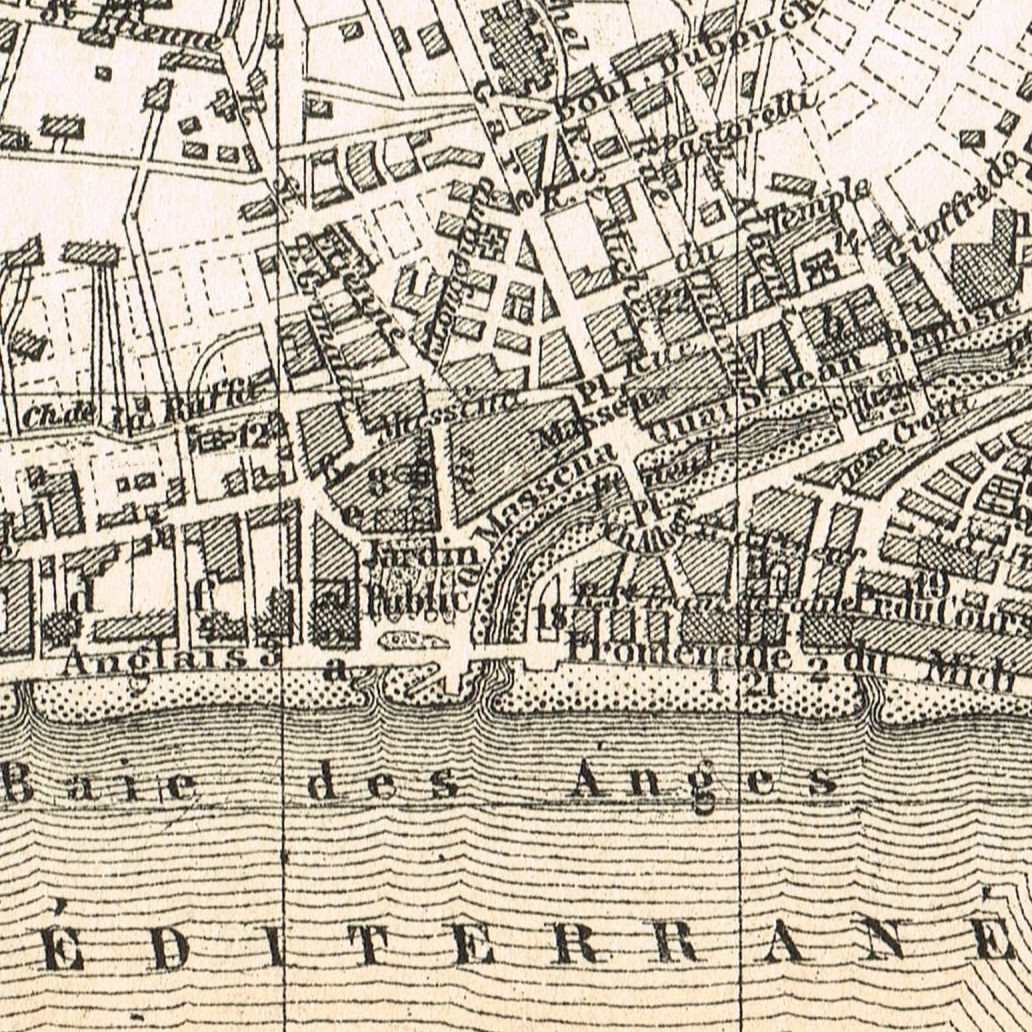 NICE Original map 1879 France Niça FRENCH RIVIERA Côte d’Azur