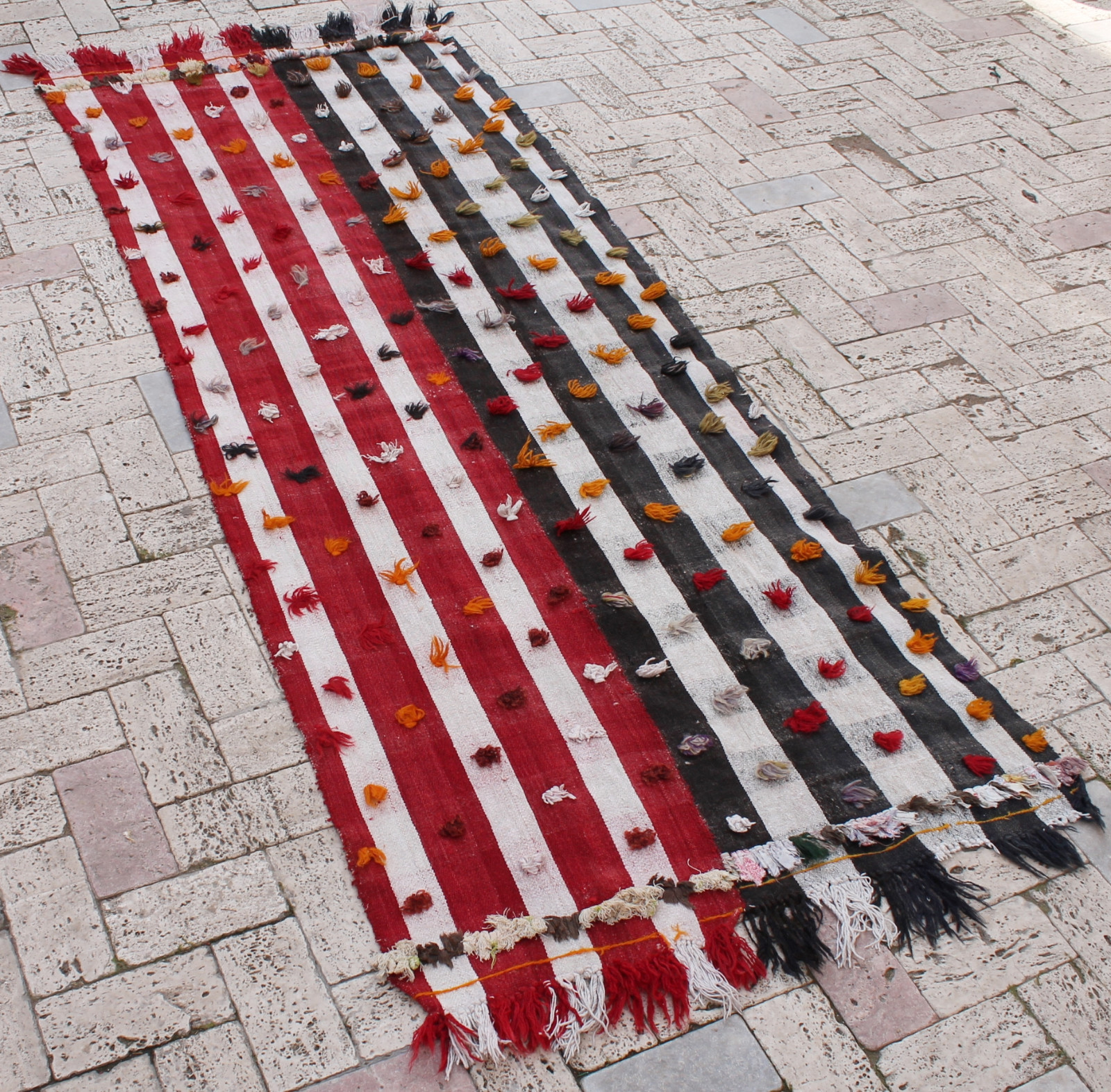 Turkish Kilim 35”x88” Handwoven Urfa Tulu 90x225cm Vintage Red Decorative Rug