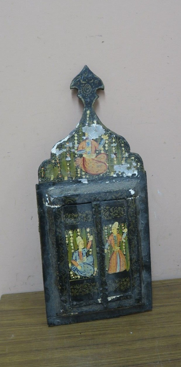 ANTIQUE INDO PERSIAN HAND PAINTED PAPIER MACHE ISLAMIC WALL ART 7″ x 17″