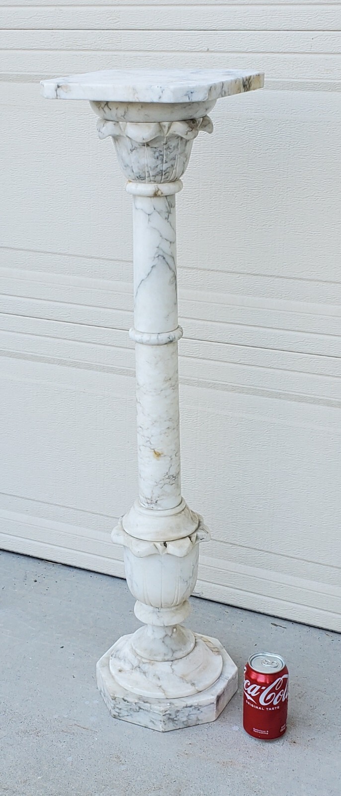 Antique Italian Calcutta Marble Carved Column Pedestal Display Plant Stand