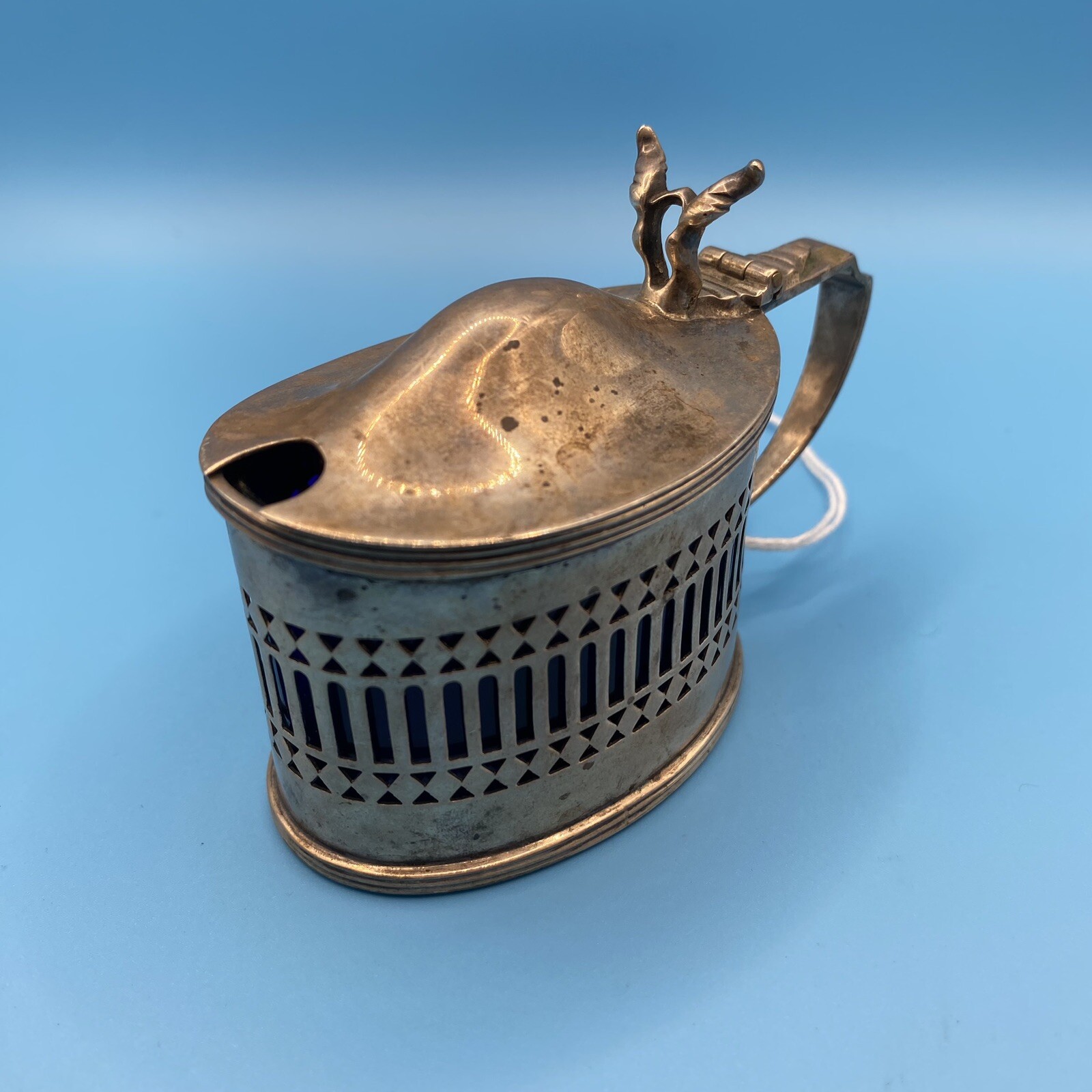 Antique Sterling Silver Mustard Pot Stokes & Ireland Chester Hallmarked & Cobalt