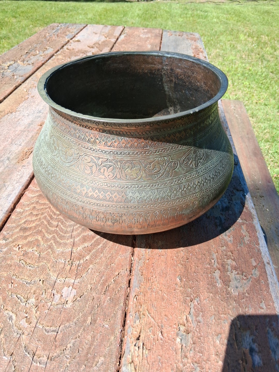 ANTIQUE LARGE MIDDLE EASTERN BRASS Copper POT PLANTER JARDINIERE