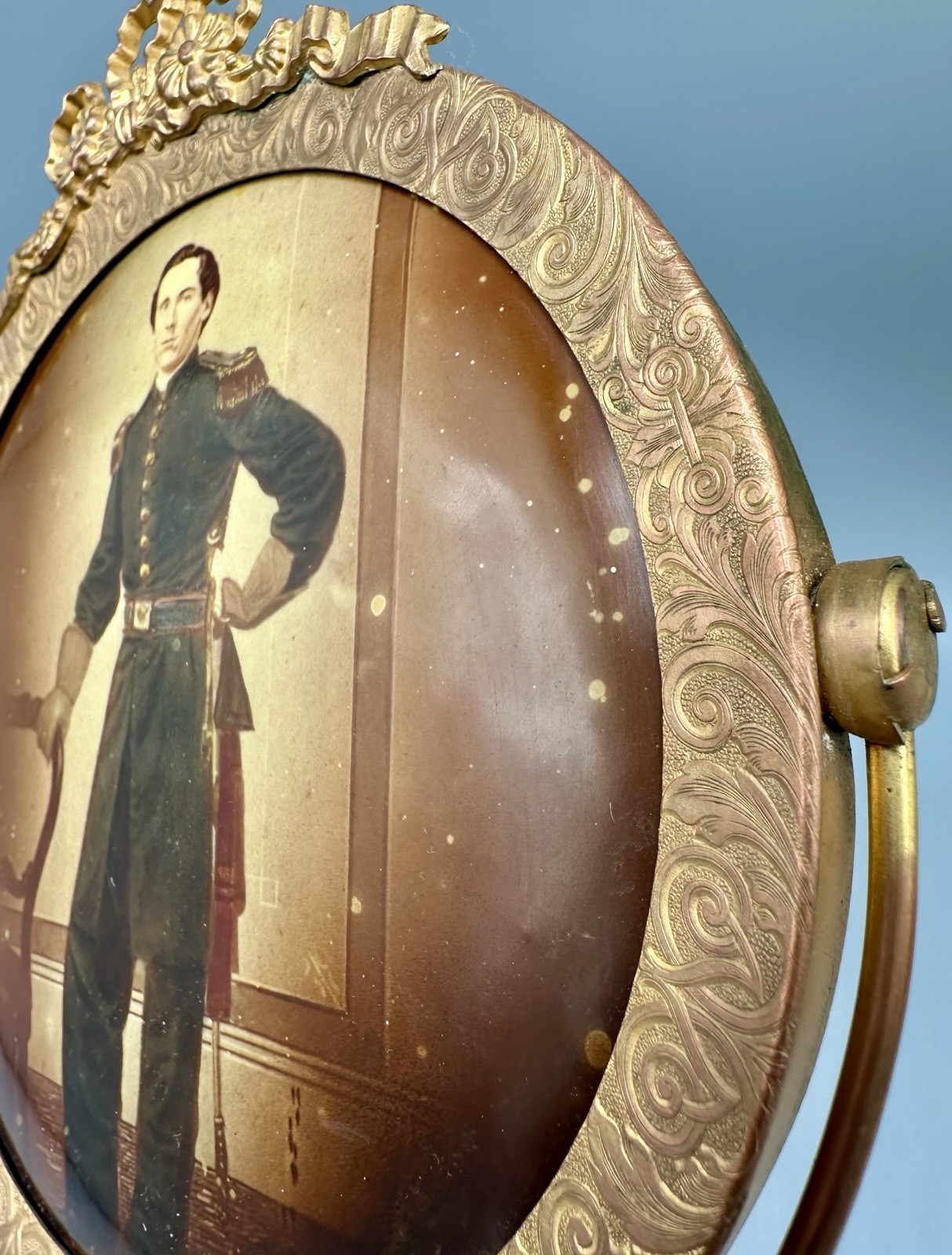 1900s Tintype Portrait American Cavalry Soldier Columbia Medallion Studios Frame